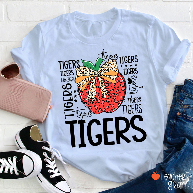 Personalized Mascot Leopard Apple School Spirit Teacher T-Shirt