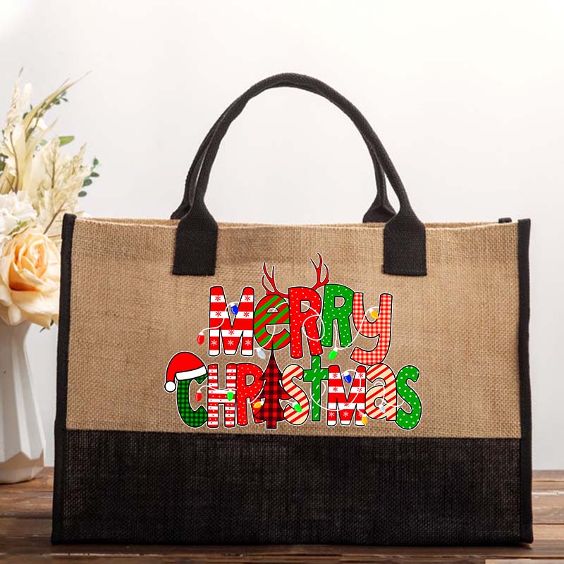 Merry Christmas With Rich Pattern Teacher Cotton Tote Bag