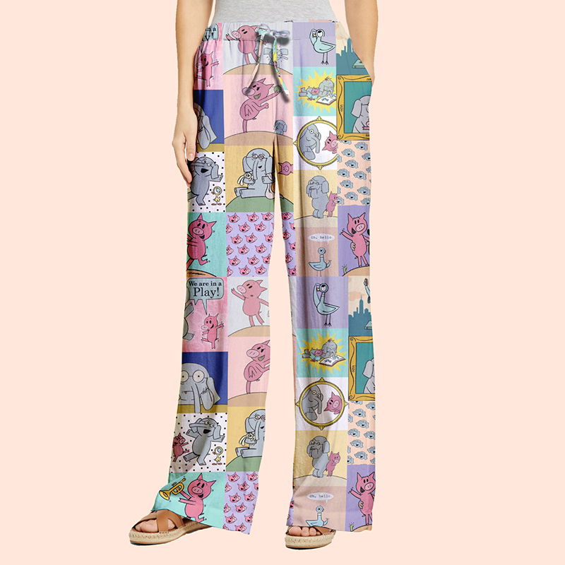 Cute Piggie Cartoon Character Teacher Wide Leg Pants