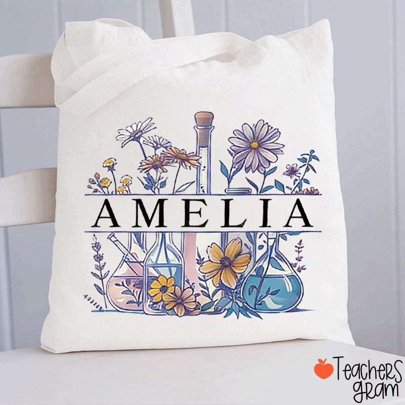 Personalized Name Flower Chemical Reagent Teacher Tote Bag