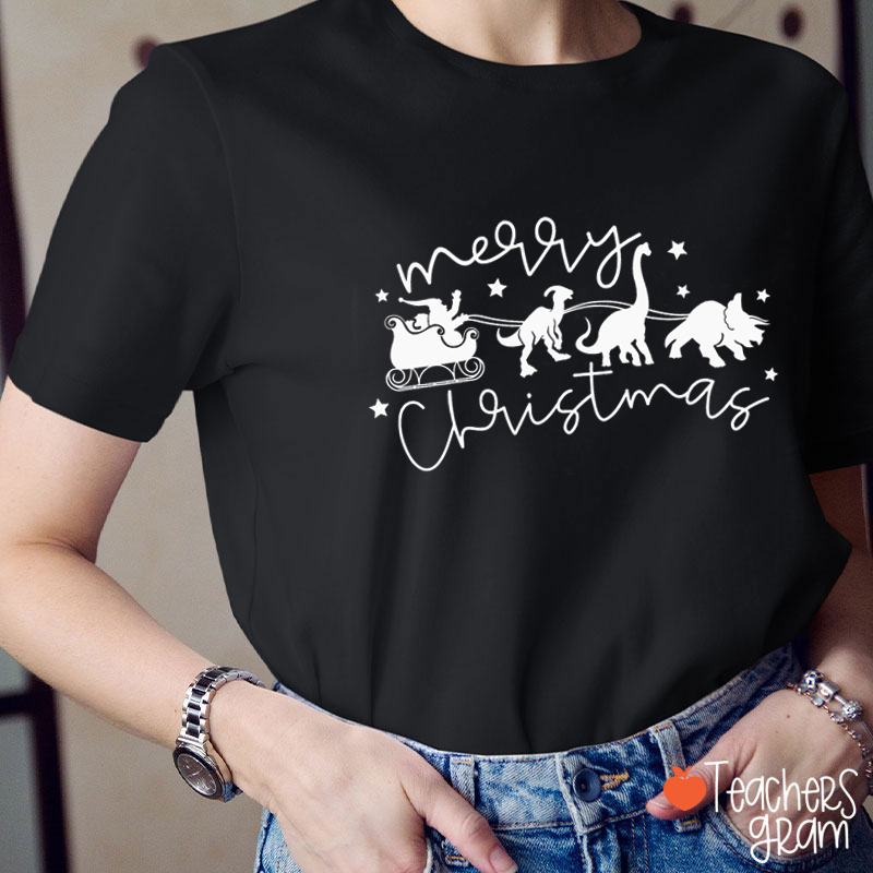 Merry Christmas Dinosaur Teacher T-Shirt