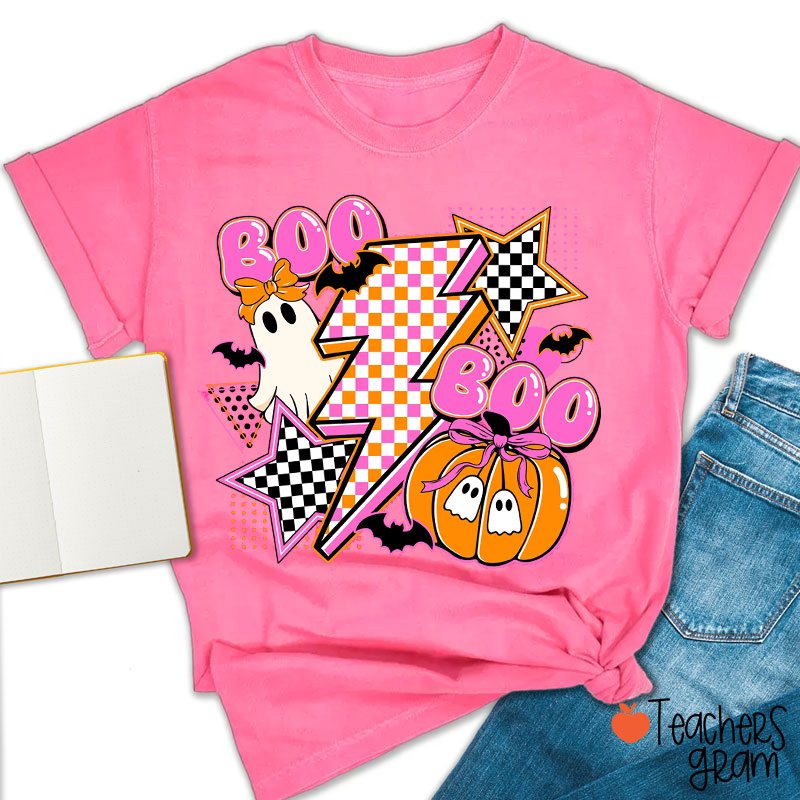Boo Rock Checkered Lightning Teacher T-Shirt