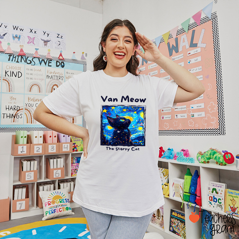 Van Meow The Starry Cat Teacher T-Shirt