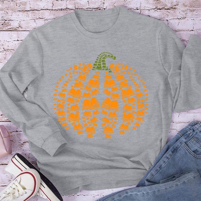 Halloween Pumpkins And Books Teacher Long Sleeve T-Shirt