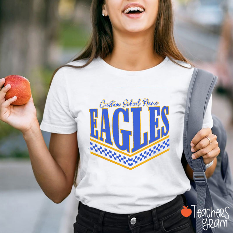 Personalized Mascot And School Name Checkered Game Day Teacher T-Shirt