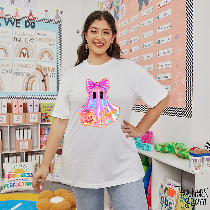 Personalized Name Neon Ghost Teacher T-Shirt