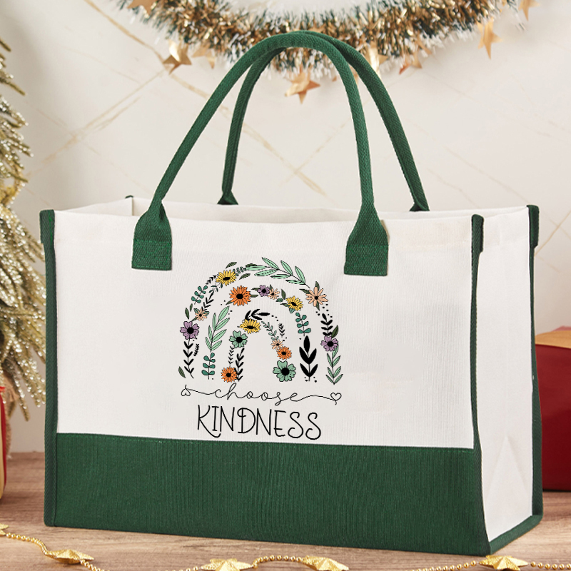 Flower Rainbow Choose Kindness Teacher Cotton Tote Bag