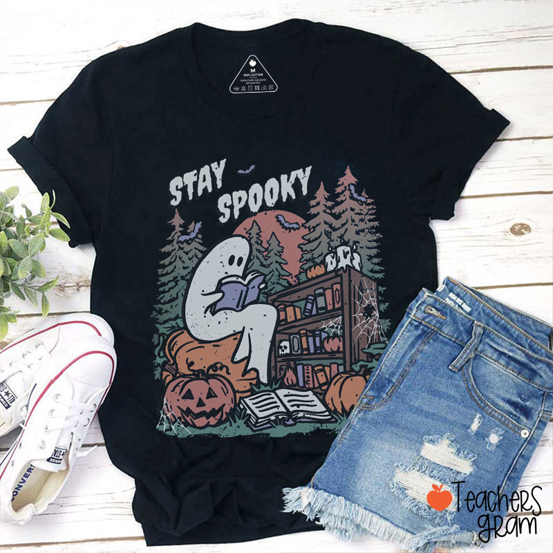 Stay Spooky Reading Ghost Teacher T-Shirt