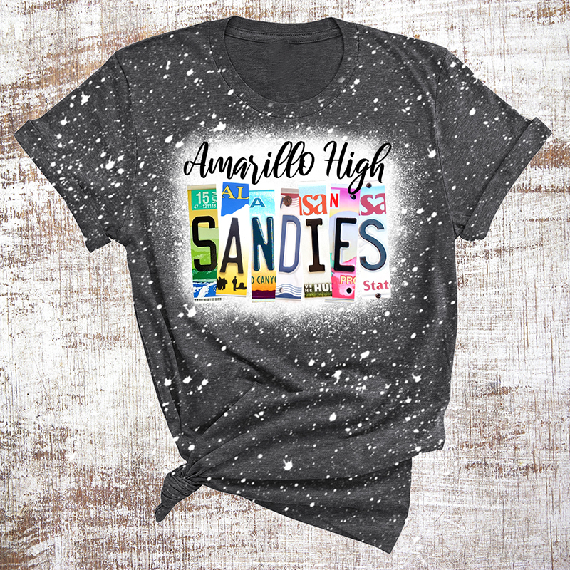 Personalized Mascot And School Name License Plates Bleached Teacher Printed T-Shirt