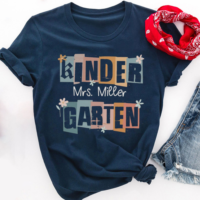 Personalized Creative Colorful Grid Letters Teacher T-Shirt