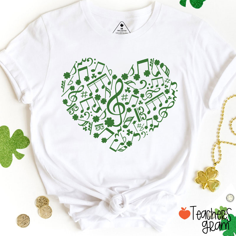 Love Music Notes Shamrock Teacher T-Shirt