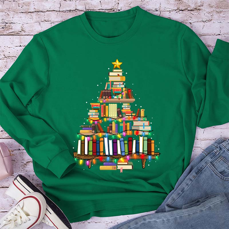 Book Christmas Tree Teacher Long Sleeve T-Shirt