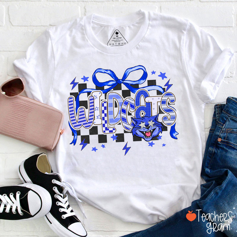 Personalized Mascot Checkered Bow Teacher T-Shirt