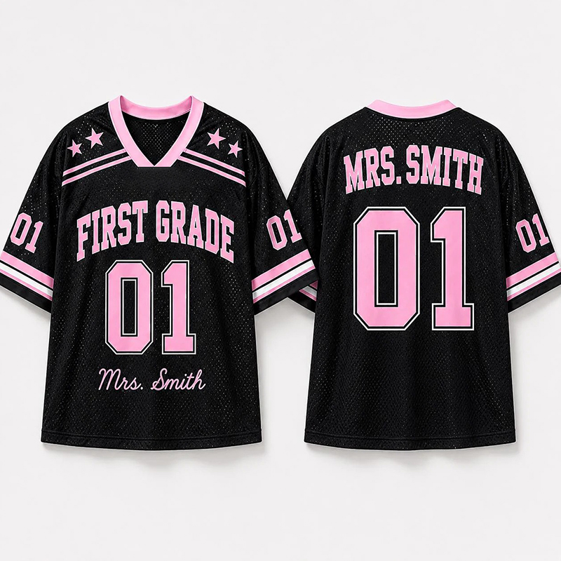 Personalized Grade And Name Preppy Solid First Day Teacher Mesh Jersey