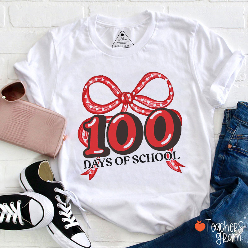 Coquette Bow 100 Days Of School Teacher T-Shirt