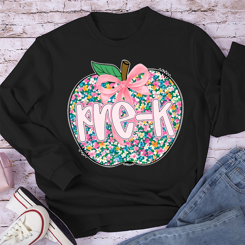Personalized Grade Flowers Apple Teacher Long Sleeve T-Shirt