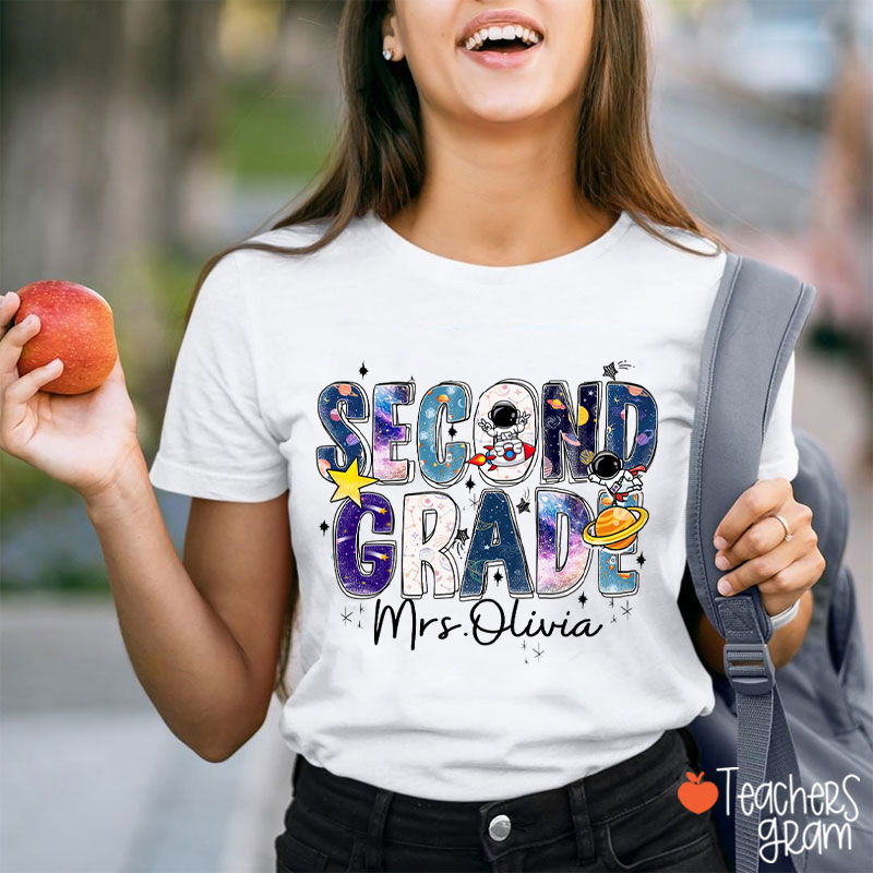 Personalized Grade And Name Exploring The Universe Teacher T-Shirt