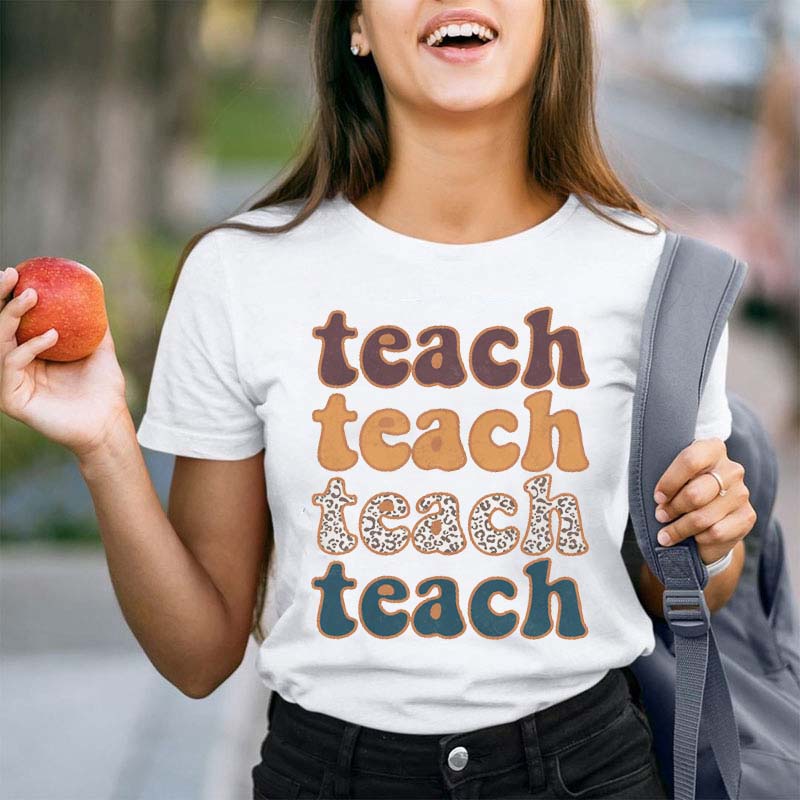Retro Leopard Teach Teacher T-Shirt