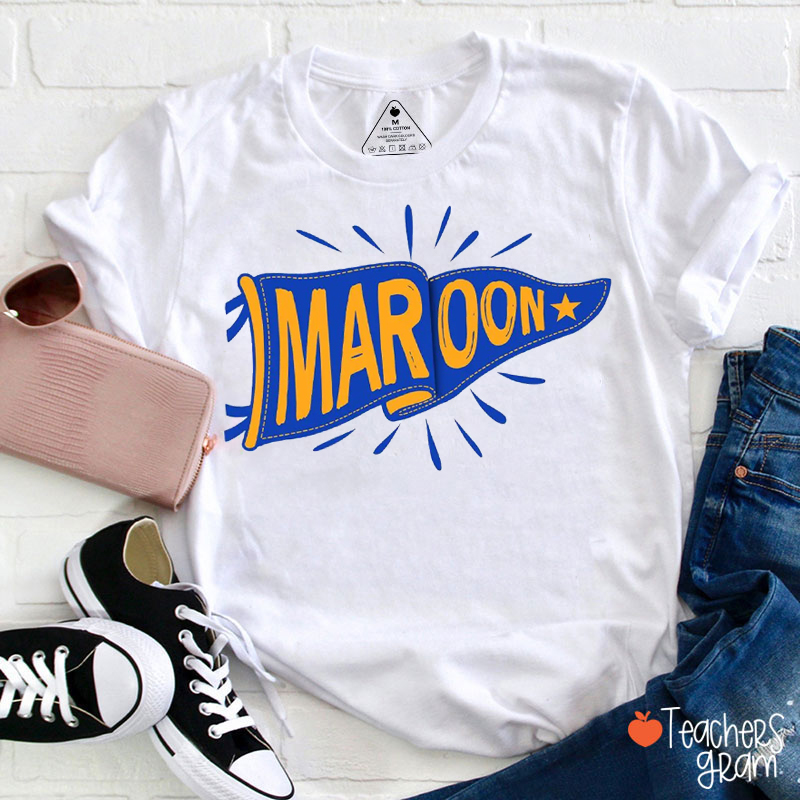 Personalized Mascot Watercolor Pennants Flag Teacher T-Shirt