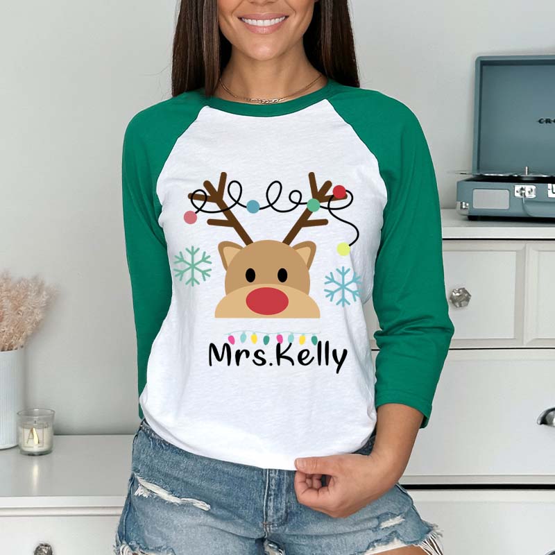 Personalized Merry Christmas Teacher Raglan Long Sleeve T-Shirt
