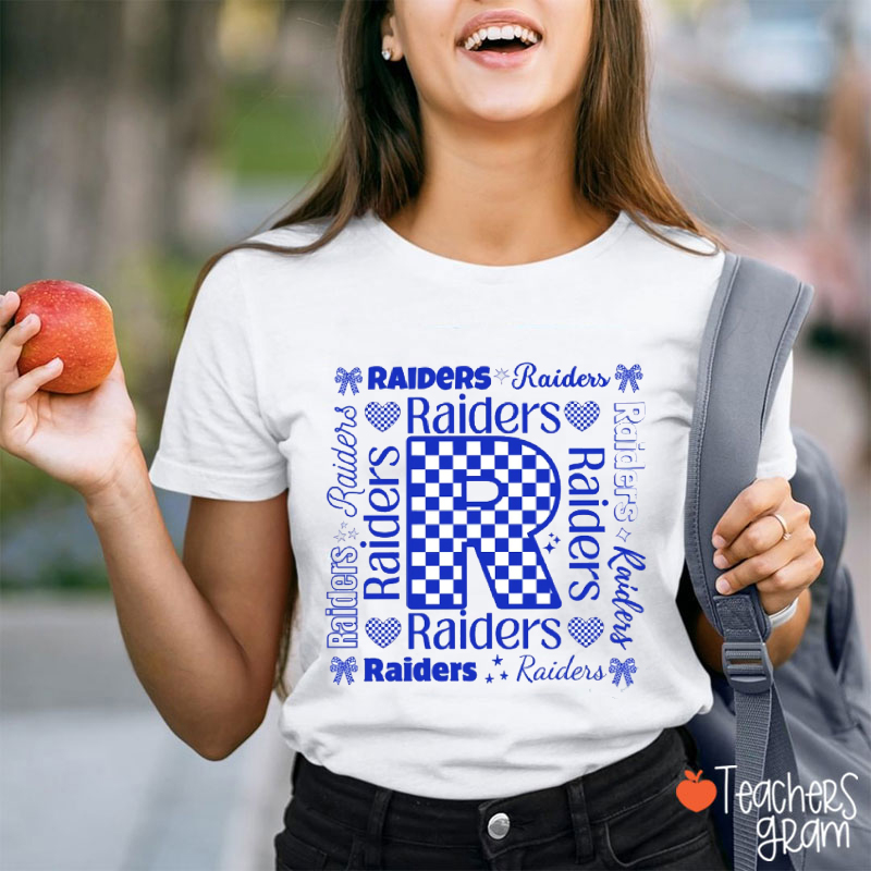 Personalized Mascot Checkered Coquette Letter Teacher T-Shirt