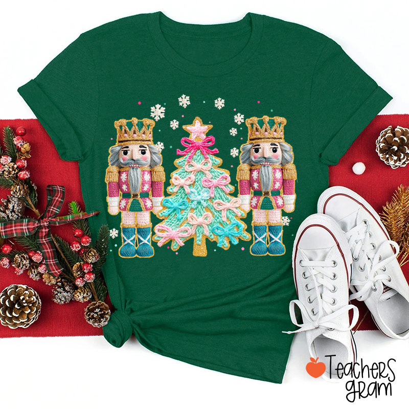 Faux Yarn Walnut Soldier Christmas Tree Teacher T-Shirt