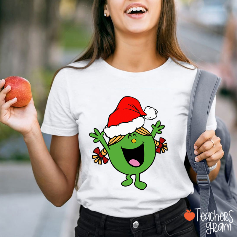 Little Miss With Santa Hat Christmas Teacher T-Shirt
