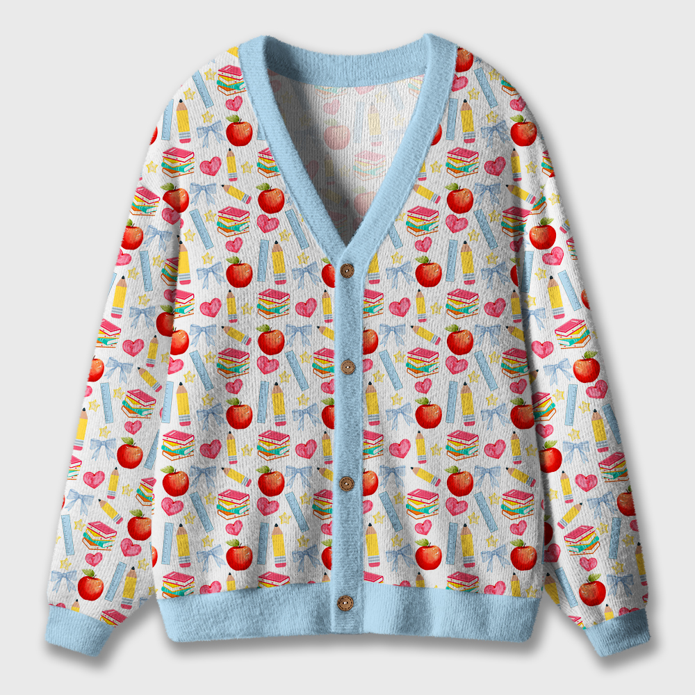Pencil Book And Teacher's Heart Teacher Ugly Cardigan Sweaters