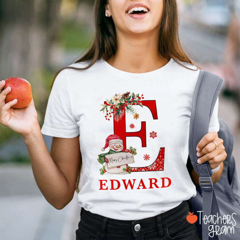 Personalized Name Snowman Holly Teacher T-Shirt