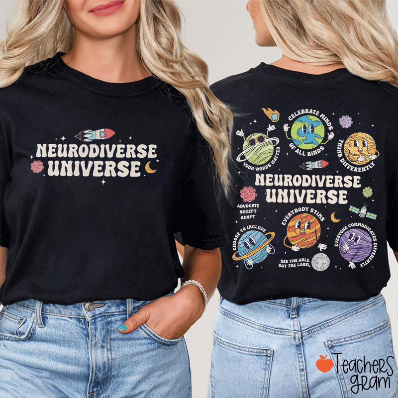 Neurodiverse Universe Teacher Two Sided T-Shirt
