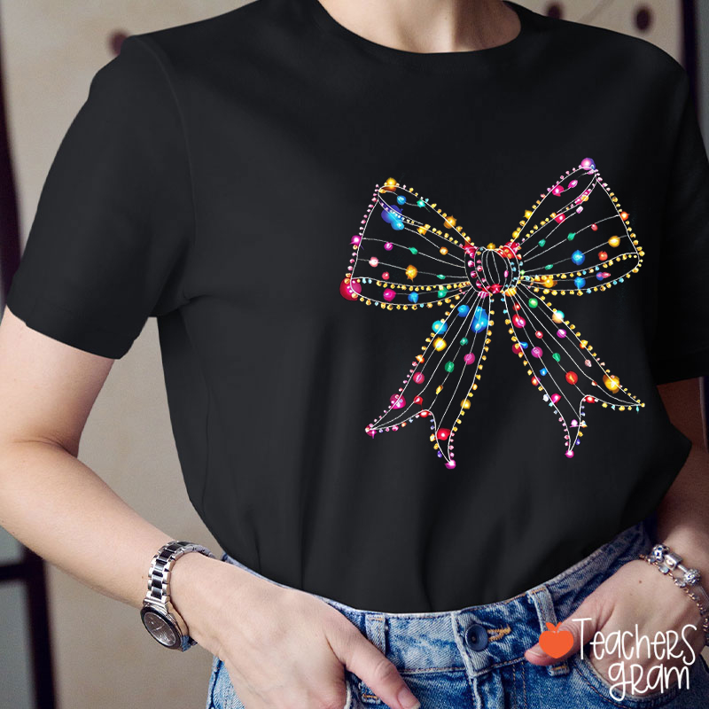 Christmas Lights Bow Teacher T-Shirt