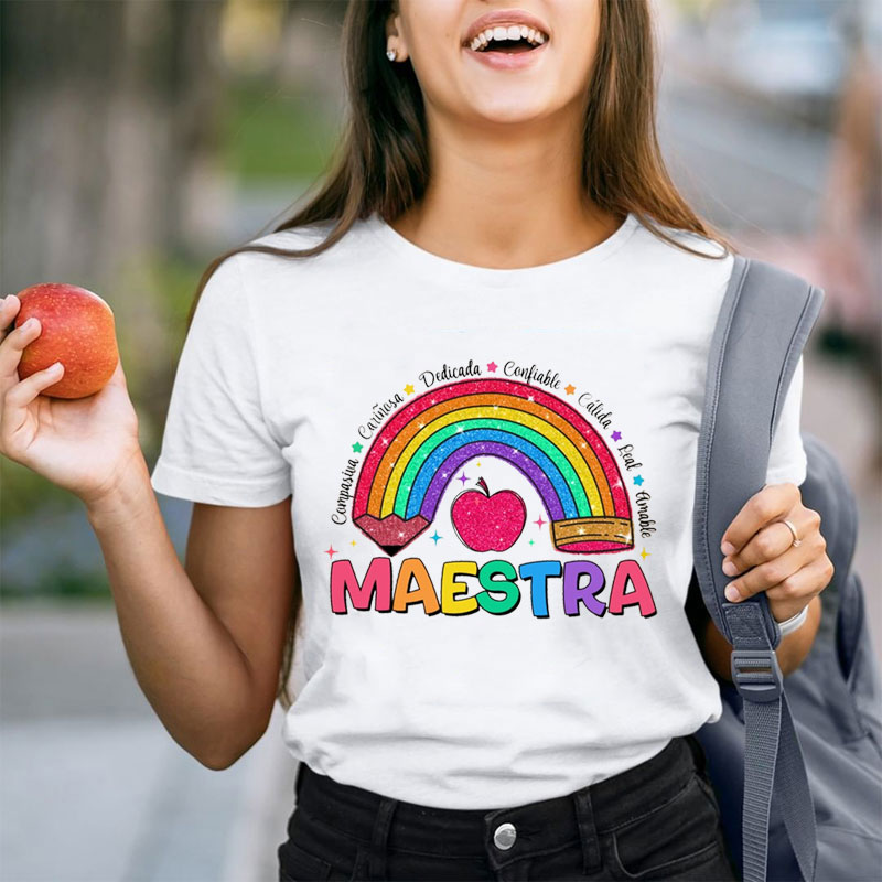 Teach Love Inspire Rainbow Pencil Spanish Teacher T-Shirt