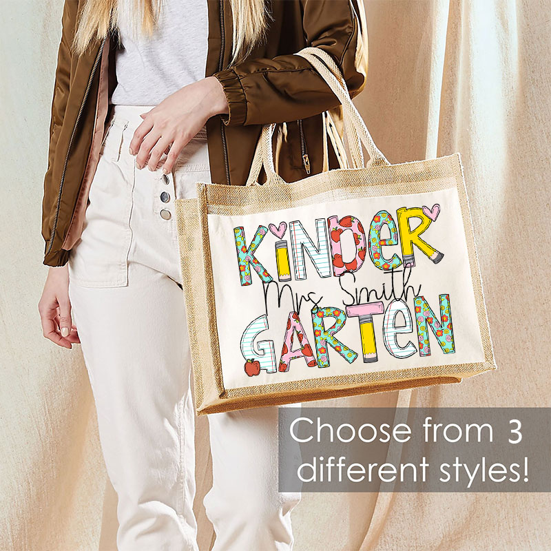 Personalized Natural Flowers Grade Teacher Jute Lunch Bag