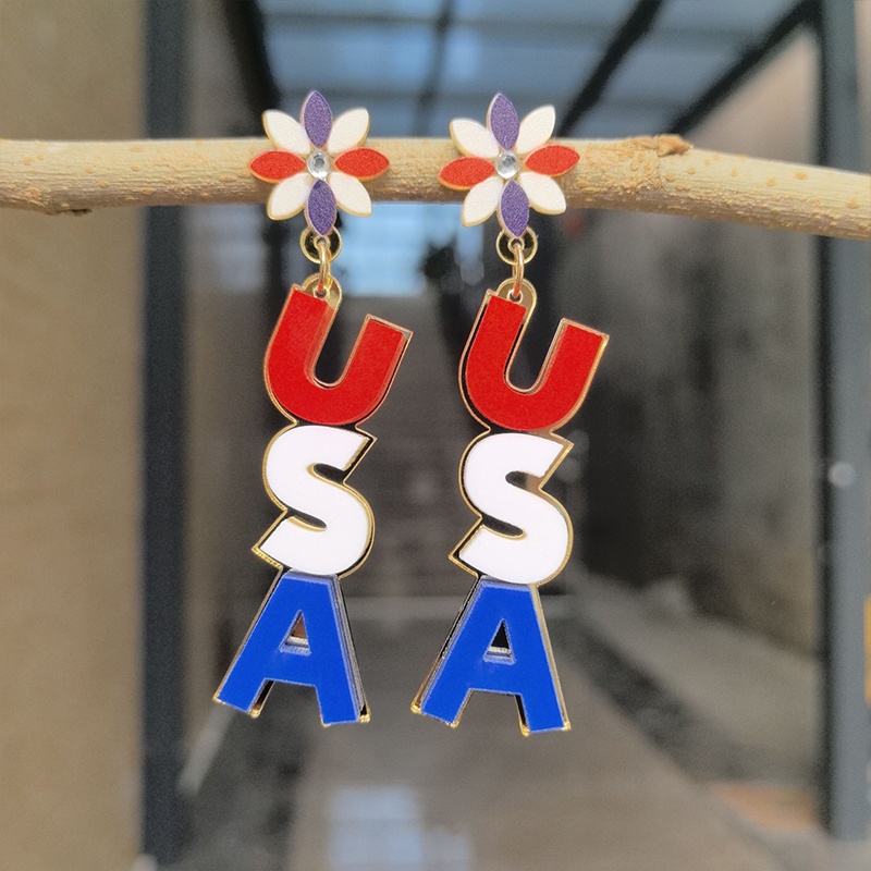 USA Rred White And Blue Teacher Acrylic Earrings