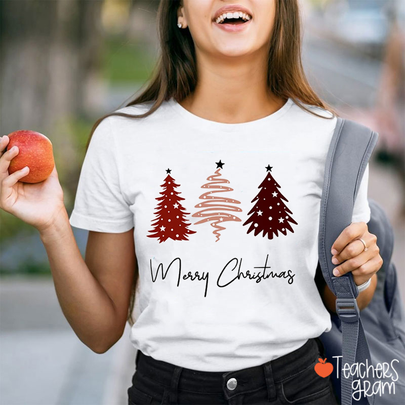 Merry Christmas Tree Sketch Teacher T-Shirt