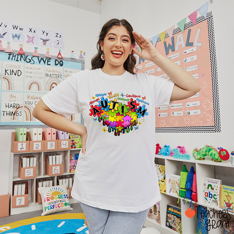 Color Puzzle Heart Autism Awareness Teacher T-Shirt