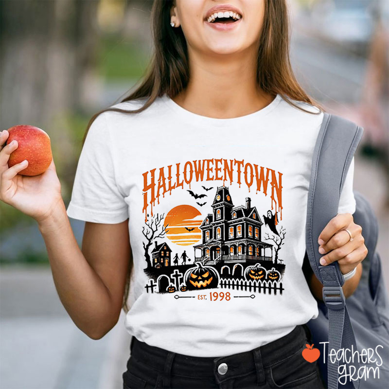 Halloween Town Pumpkin Ghost Bat Teacher T-Shirt