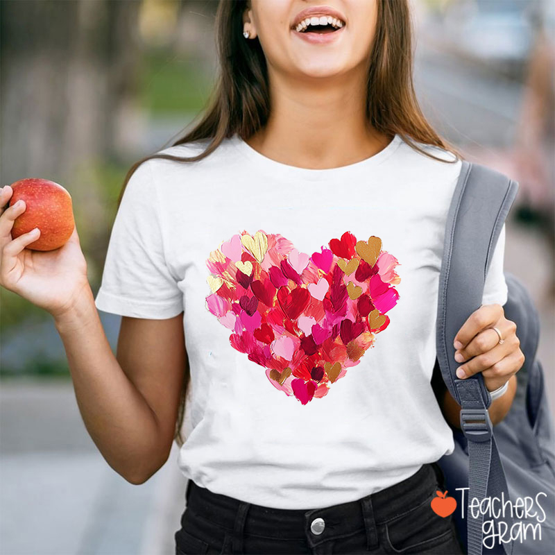 Oil Painting Heart Valentine Teacher T-Shirt