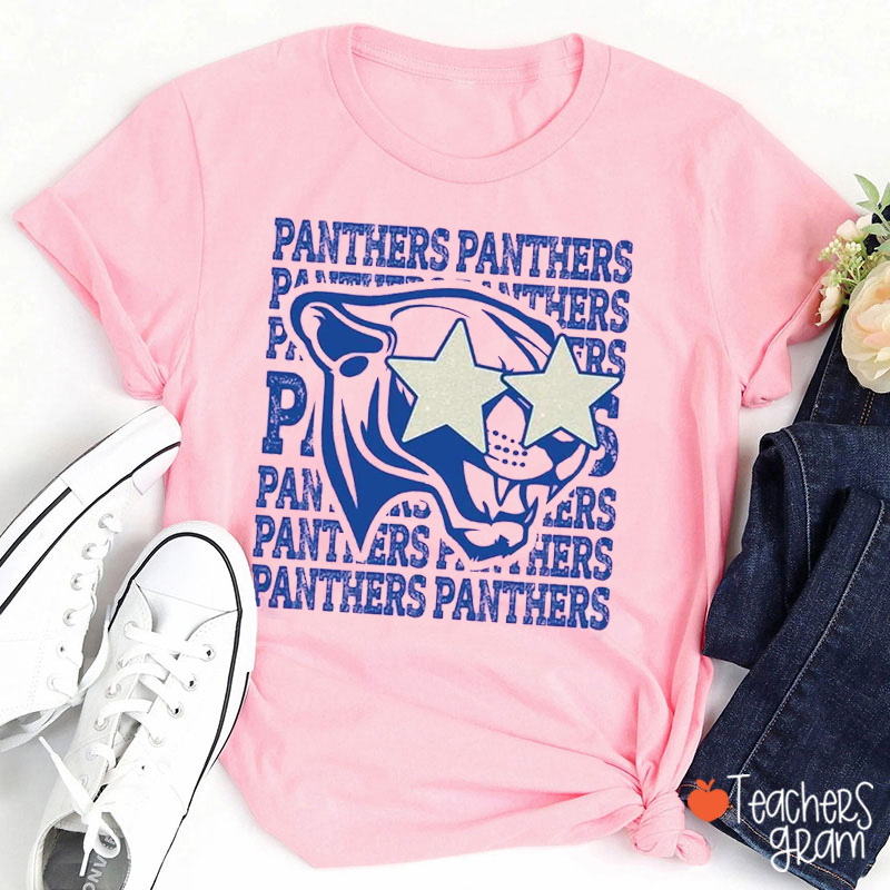 Personalized Mascot Starry Eyes Stacked Typography Teacher T-Shirt