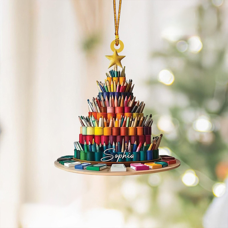 Personalized Name Pen Holder Christmas Tree Teacher Ceramic Christmas Ornament