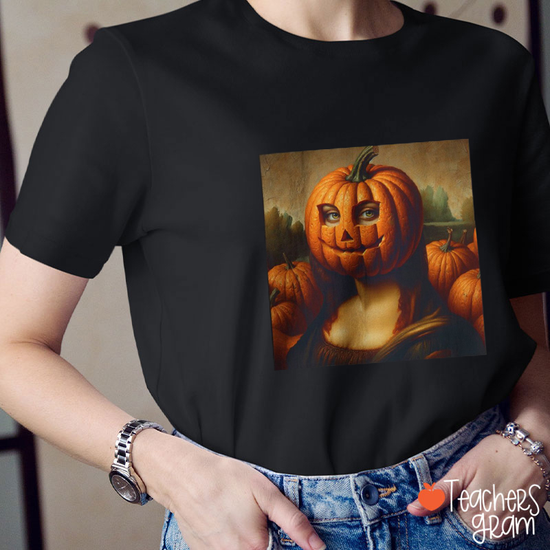 Pumpkin Mona Lisa Fun Halloween Art Teacher T-Shirt