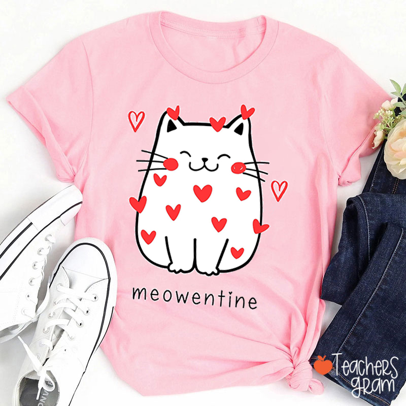 Cute Cat Meowentine Teacher T-Shirt