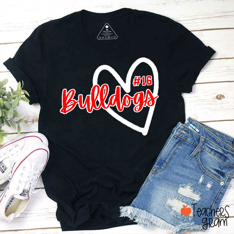 Personalized Mascot And Number Love Heart Teacher T-Shirt