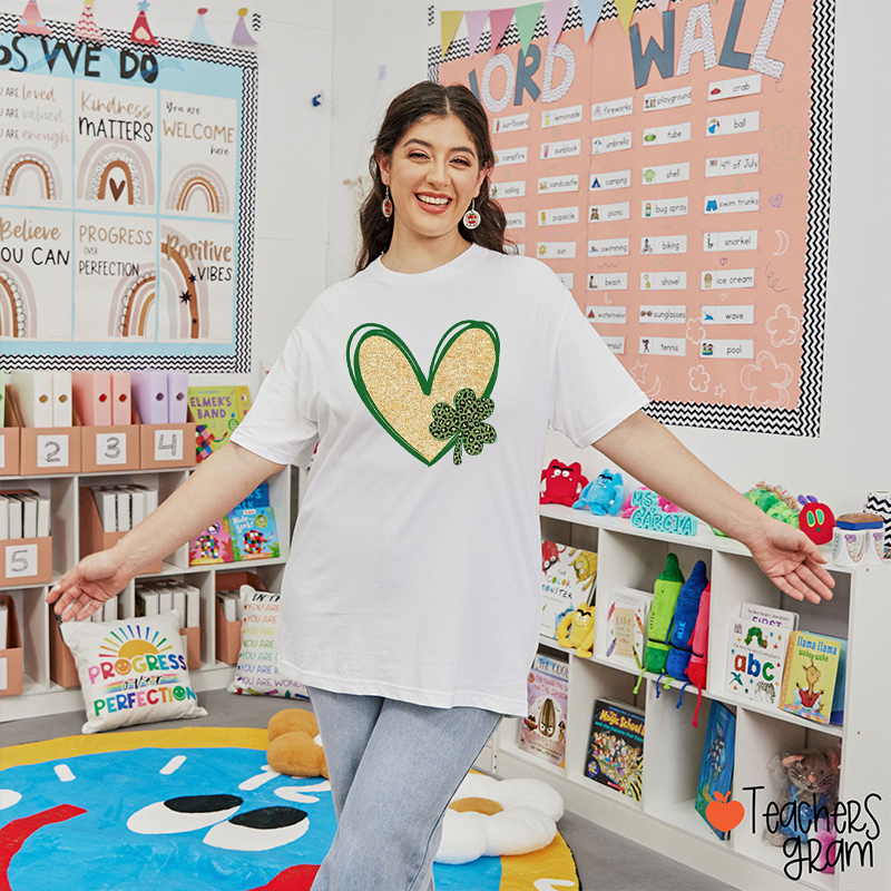 Lucky Heart Shamrock Teacher T-Shirt