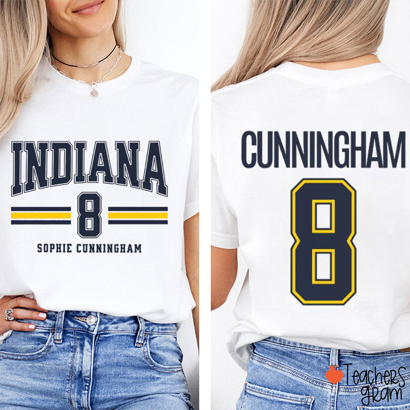Personalized Indiana Name Number Vintage Varsity Teacher Two Sided T-Shirt