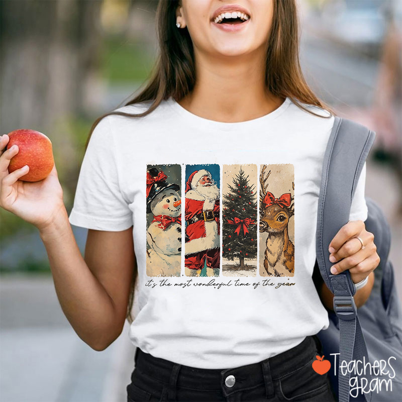 Snowman Santa Claus Christmas Tree Reindeer Teacher T-Shirt