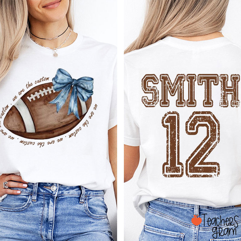 Personalized Mascot And Sport Coquette Bow Game Day Teacher Two Sided T-Shirt