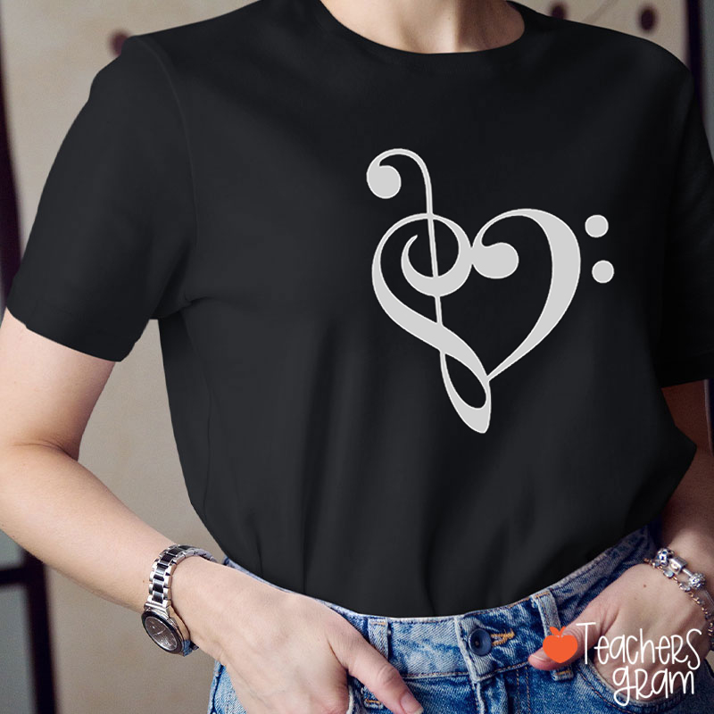 Heart Music Notes Teacher T-Shirt