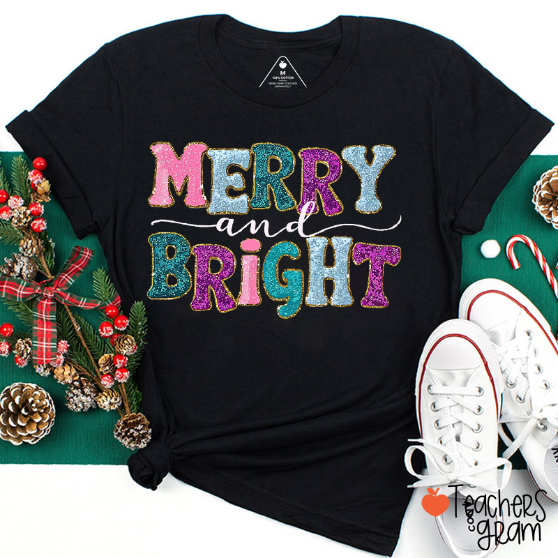 Glitter Merry And Bright Teacher T-Shirt