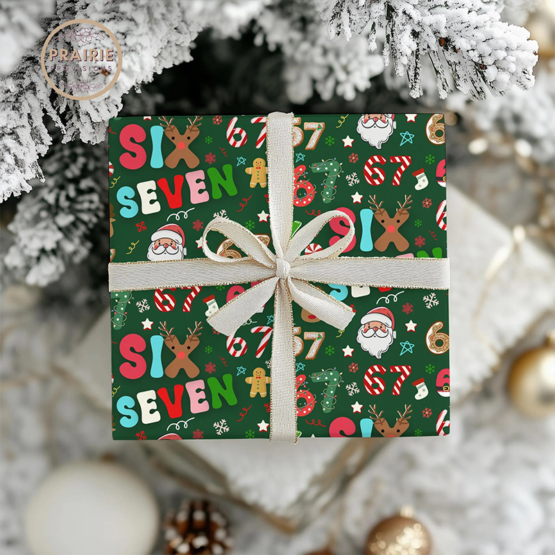 Funny Six Seven Meme Christmas Vibes Teacher Wrapping Paper